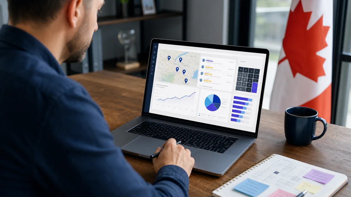 Feature image for Local SEO Cost in Canada: a topic-specific business marketing scene with relevant website, analytics, planning, and trust visuals.